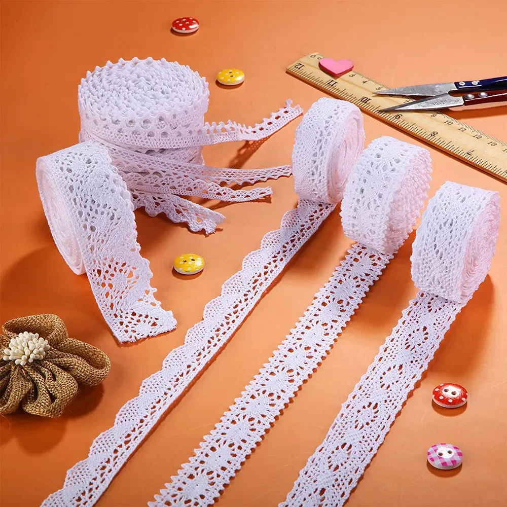 Cotton Lace Trim Ribbon Fabric Crochet Lace Wedding Decor Christmas Package DIY Sewing Craft Supplies 5Yards lace ribbon,lace fabric,lace sewing supplies,lace sewing accessories,lace decoration,lace accessories,lace garment accessories