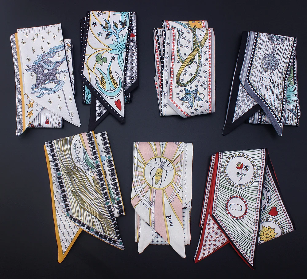 Tarot Card Series Doppelschichtiger doppelseitiger Druck Vielseitiger, mit Band gebundener Tasche für Damen Schal Kleiner Schal Großhandel – Detail 14