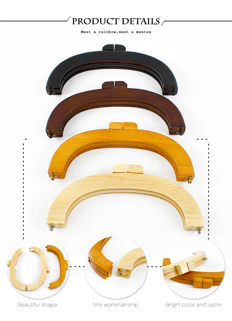 1Pc 20/25cm Wooden Purse Frame Handbag Handle Woven-Bag Closure Kiss Clasp Bag Wallet DIY Handmade Sewing Brackets Accessories