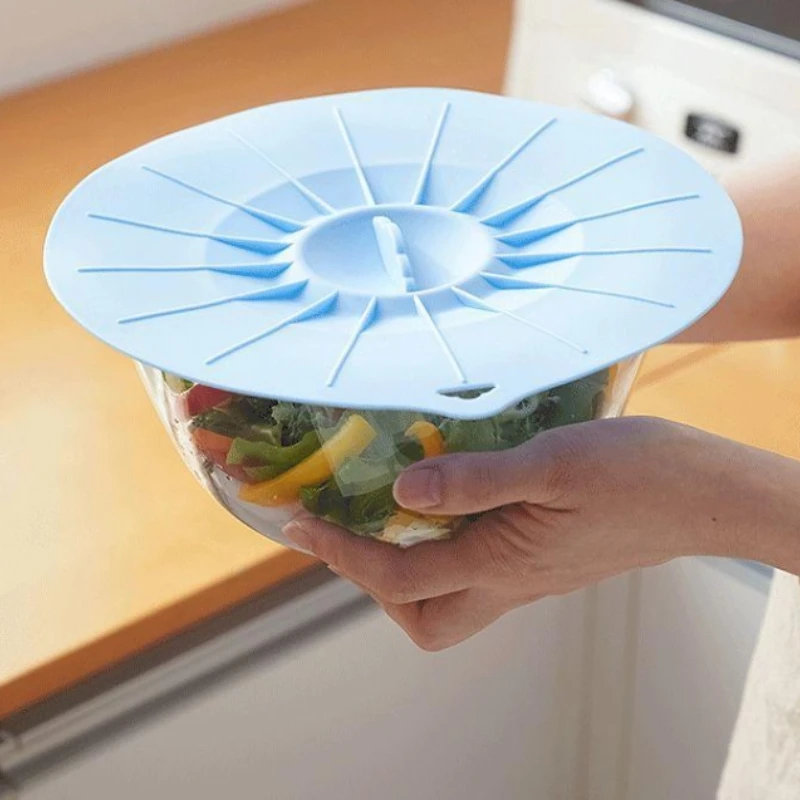 Reusable Silicone Crisper Lid Kitchen Washable Food Crisper Bowl Lid Wall Mountable Seal Cup Lid 5pcs
