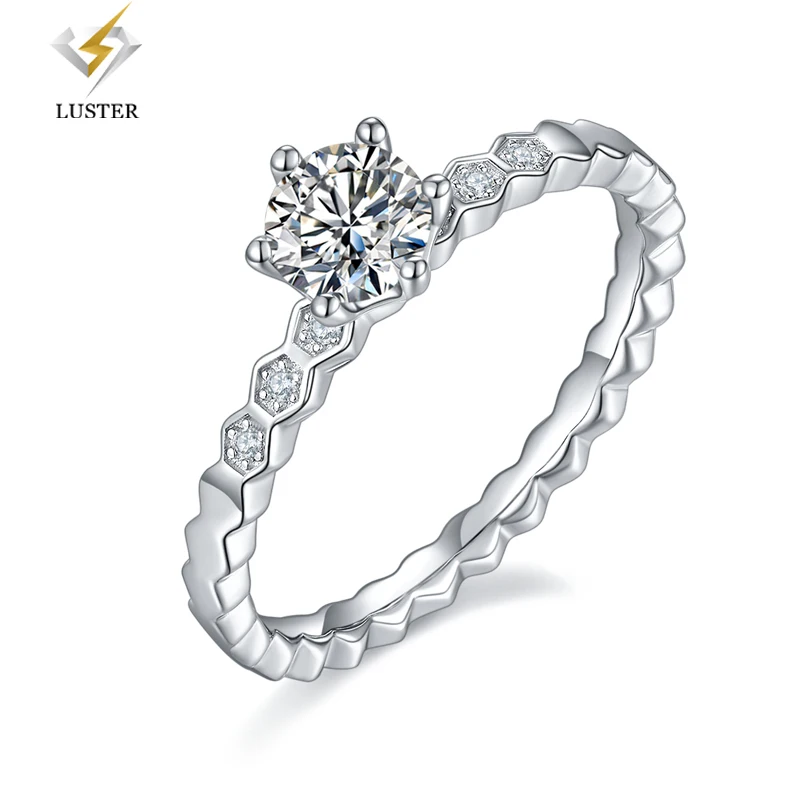 

Блеск, улей с прямой рукой, серебро пробы, Платиновый Муассанит, бриллиант, Женское кольцо, 50 точек, подарок для женщин класса D