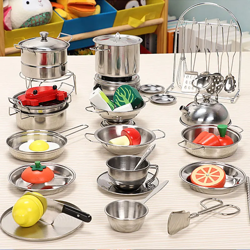 Stainless Steel MINI Kitchen Utensils Toys Set For Kids Girl Can Hold Food  Cooking Kitchen Education Pretend Play Toys For Kids - AliExpress