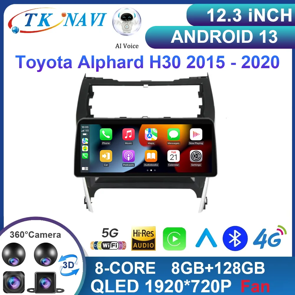 

12.3 Inch Android 13 For Toyota Alphard H30 2015 - 2020 Car Radio Multimedia Navigation QLED WIFI Bluetooth DVR 360 Camera 4G