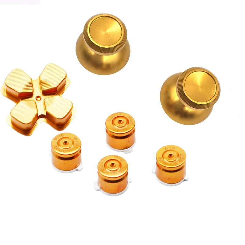 Gold Custom Metal Thumbsticks Controller Analogico Pulsanti Bullet Chrome D-Pad Per Controller Sony Playstation 4 (Ps4)