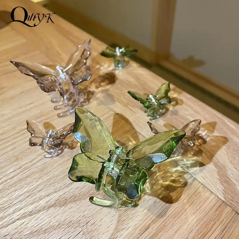

Sweet Colorful Clear Butterfly Hair Claw Women Girls Summer Acrylic Non-Slip Large Crystal Butterfly Hair Jaw Clip For Thin Hair