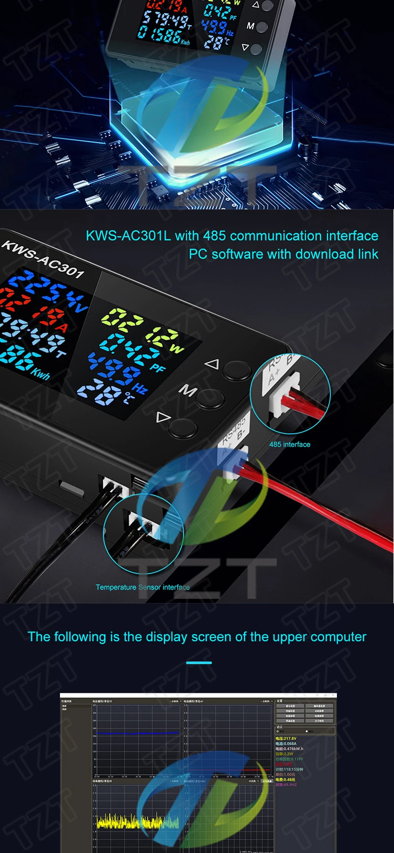 Description Picture 6 of itemKWS-AC301 Wattmeter Power Meter Voltmeter AC 50-300V Voltage 50-60HZ Power Analyzers LED AC Electricity Meter 0-20/100A Detector