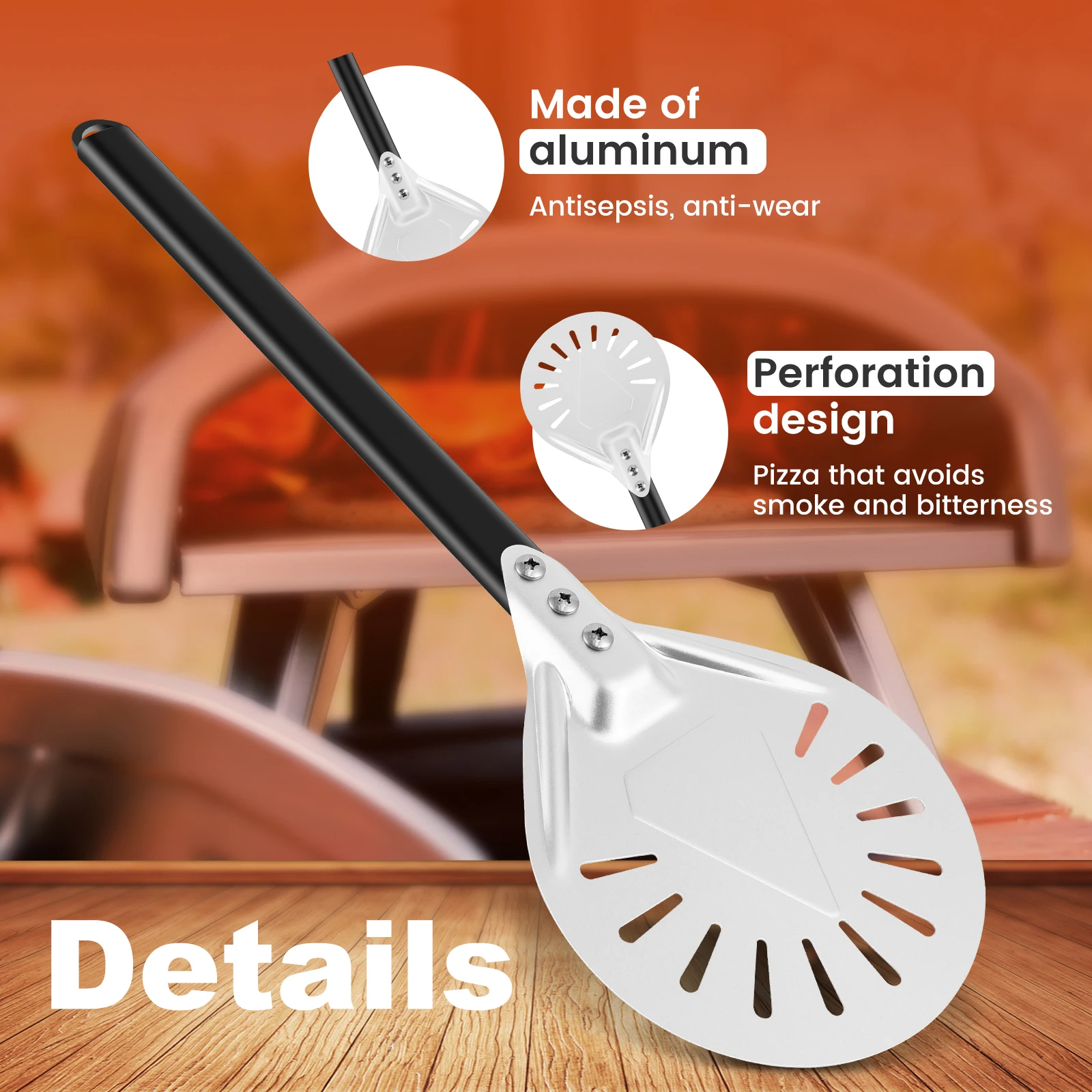 Pizza Turning Peel 7/8 Inch Aluminum Pizza Paddle with Detachable Handle Spatula Professional Peel for Baking