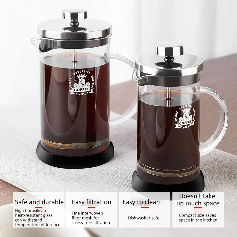 French Press Coffee Pot Stainless Steel Glass Coffee Maker Multifunction Hand Punch Pot with Filter Household Coffee Accessories 4 French Press Coffee Pot Stainless Steel Glass Coffee Maker Multifunction Hand Punch Pot with Filter Household Coffee Accessories 4