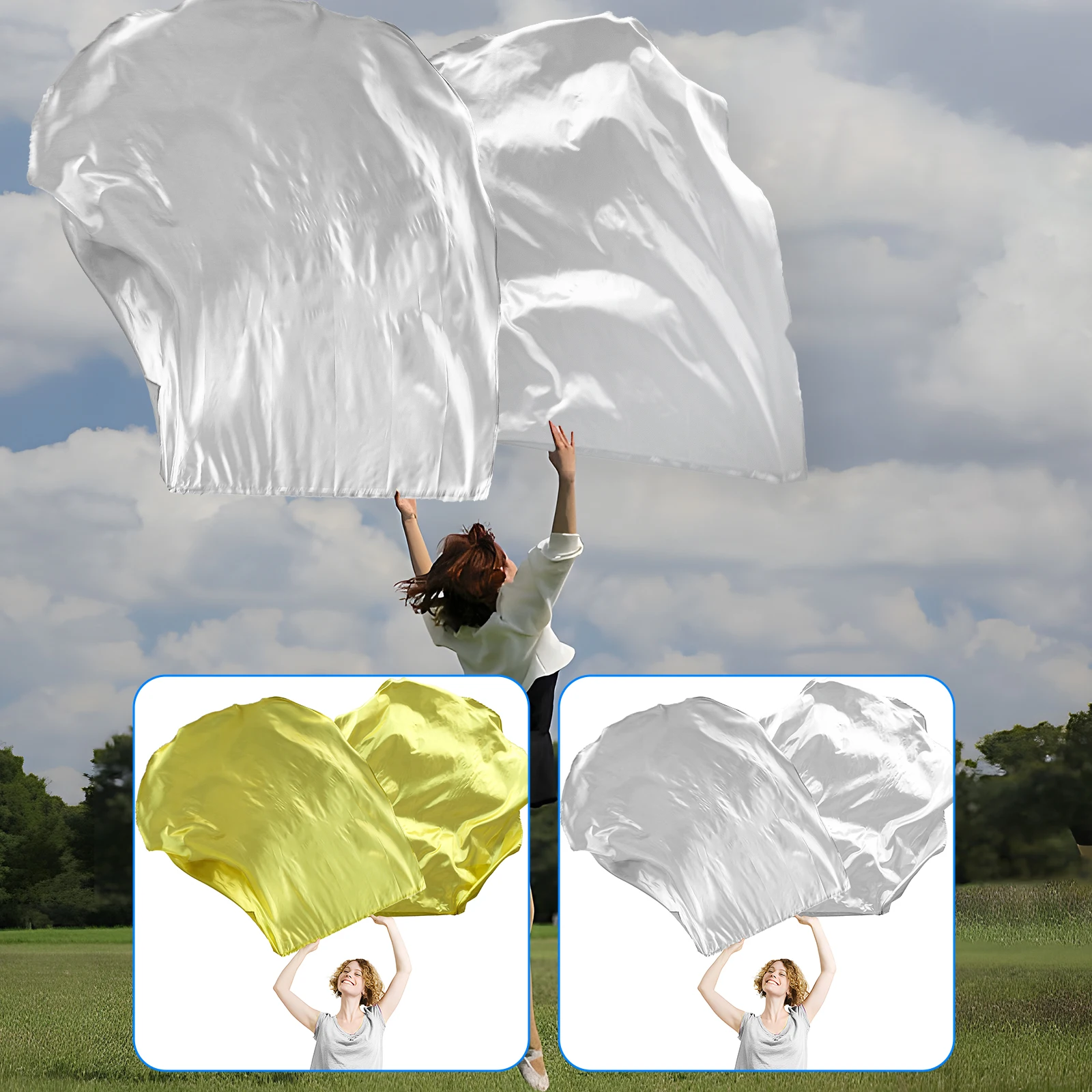 2Pcs Worship Flags Portable Worship Banner with Scalable Rod Lightweight Praise Flags Silver/Gold Church Multipurpose