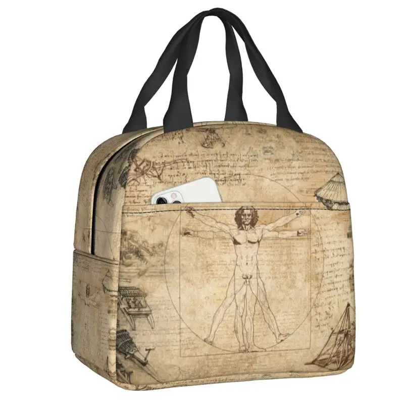 

Vitruvian Man Resuable Lunch Boxes Waterproof Leonardo Da Vinci Art Cooler Thermal Food Insulated Lunch Bag Kids School Children