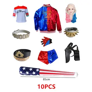 Hereneer Disfraz de Harley Quinn para Adulto, Harley Quinn para Carnaval  Niña Adulto con Camiseta, Chaqueta, Pantalón, Guantes, Pegatinas, Medias de  Rejilla Cosplay Halloween (L) : : Juguetes y juegos