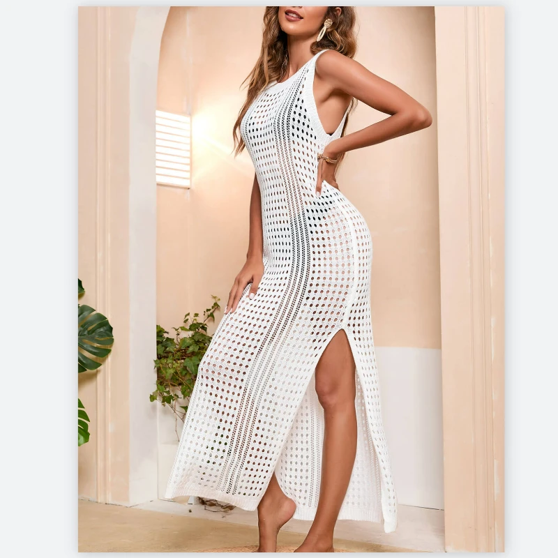 Beach Blouse New Summer Sunscreen Knitted Loose Solid Color Hollow Out