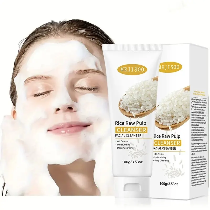 Rice Raw Pulp Facial Cleanser Face Wash Foam skincare Moisturizing Skin Brightening Rejuvenation Face Cleanser Skin Care 3