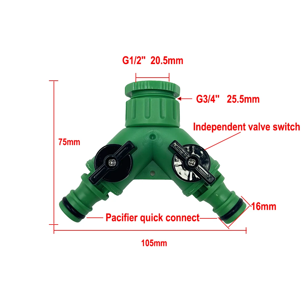1Pc Garden Tap Water Splitter 1/2" 3/4" Female Thread 2-Way Garden Hose Y Type Watering Adjustable Switch Water Controller Valve