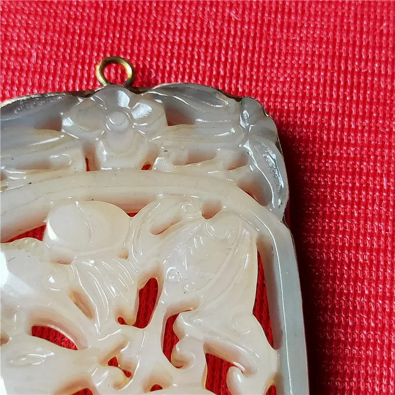 Handicraft old silver bag jade hollow deer white jade brand patina