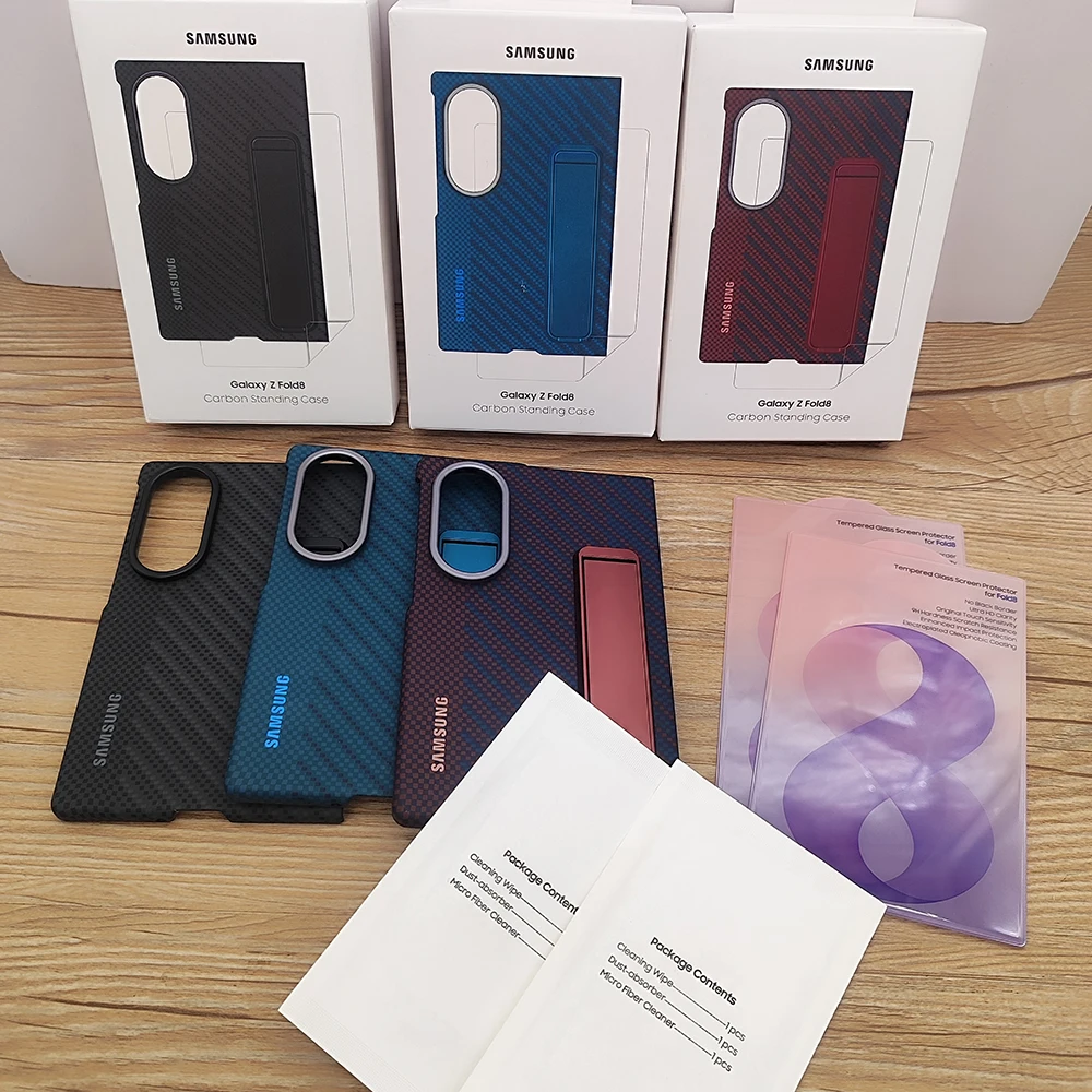 Carbon Fiber Standing Protective Case for Foldable Phones - Durable Hard PC Bumper Cover