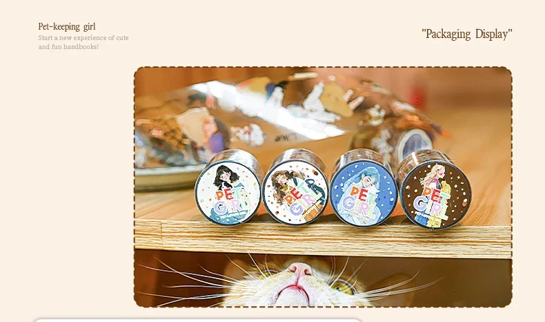 カナアキ　ジョリーフルール 猫プリント JIANWU 55mm*200cm Pet Girl Series Kawaii Character Cats