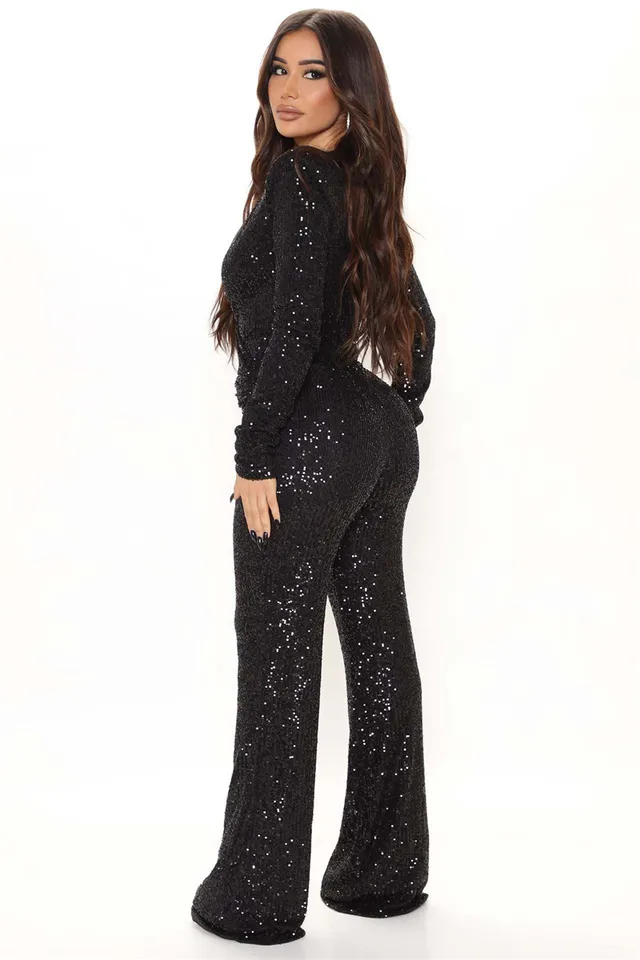 Combinaison Paillette Femme Combinaison Femme à Paillettes - Manches Longues - Pantalon Large - Tenue De Fête Élégante Les Combinaisons Femme