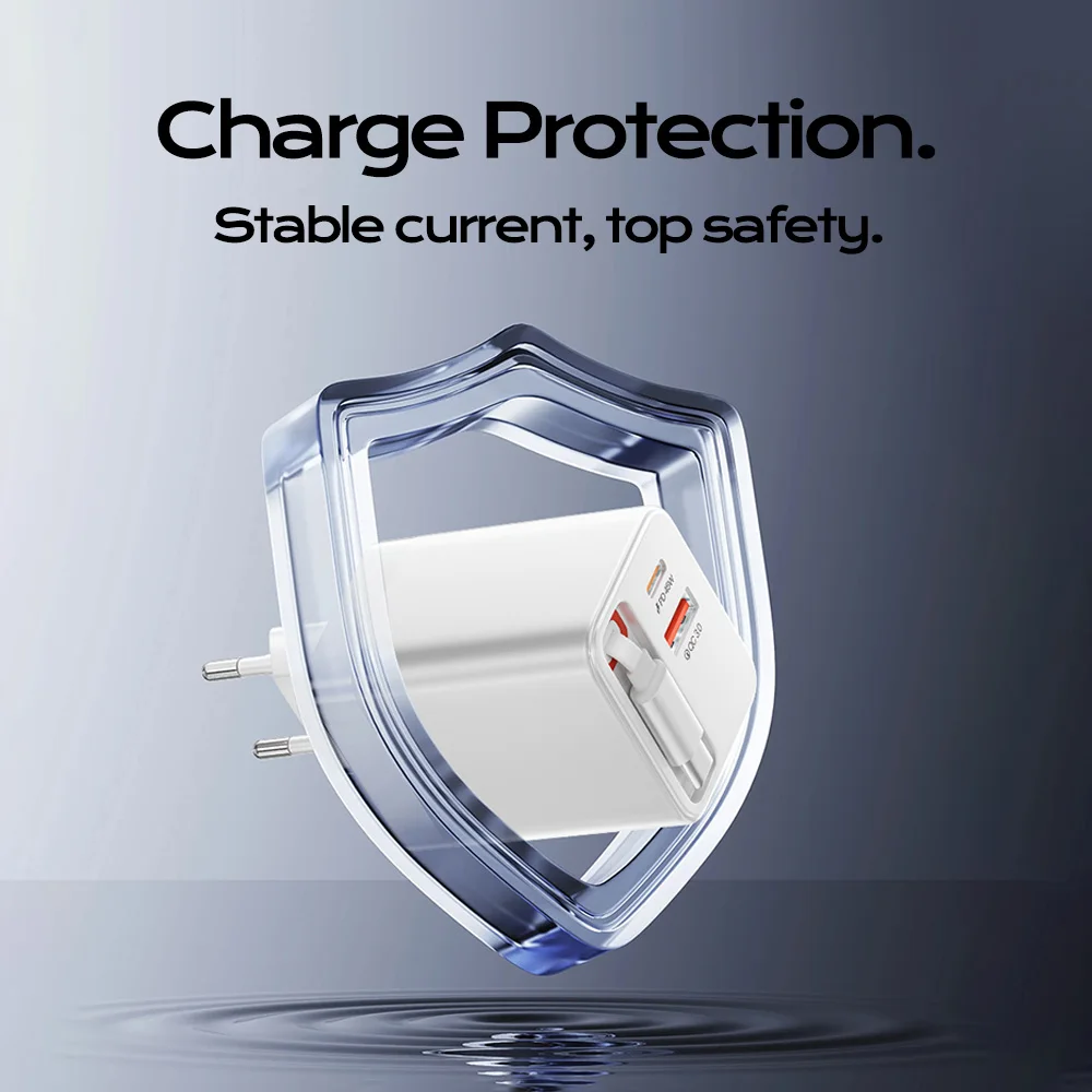 High-Power USB Charger with Telescopic Cable