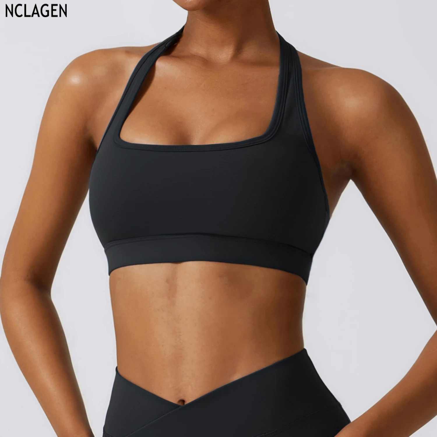 

NCLAGEN Hanging Neck Yoga Bralette Sports Bra Running Back Fitness Tank Top Gym Breathable Push-up High Elastic Halter Women