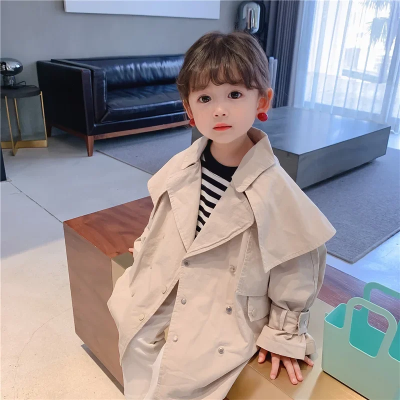 

Spring Autumn girls fashion back hollow oversized trench jackets 2 colors turn-down collar double-breasted coats