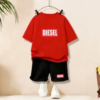 Ensemble T-shirt et bas pour enfants, 2 pièces, noir, pour filles et garçons de 3 à 12 ans, ensemble décontracté pour enfants, imprimé de marque, T-shirt d'été respirant et cool 1