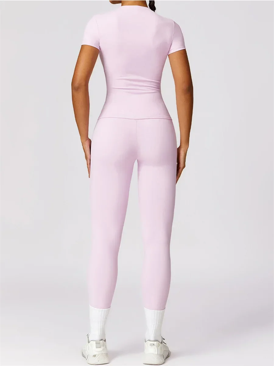 Sports Bra Set Gym Workout Set Yoga Pants Set Yoga Set Fitness Set Sportswear Set Sports Set Seamless Yoga Set Women Short Sleeve Top High Waist Leggings Two Piece Workout Clothes Sports Fitness Gym