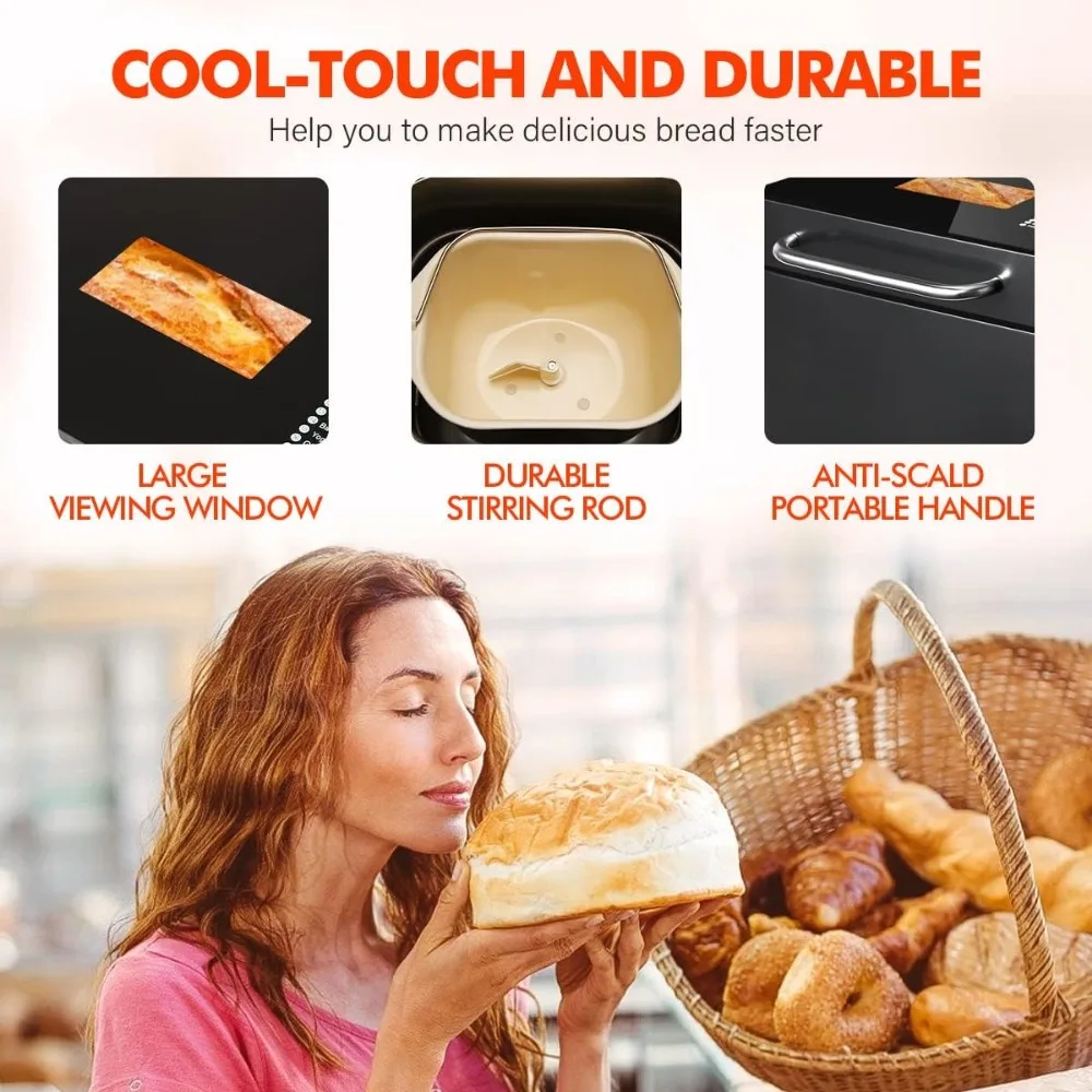 17-in-1 bread maker, 710W dual heater bread maker, 2LB stainless steel bread maker, with nut dispenser and ceramic pot 6
