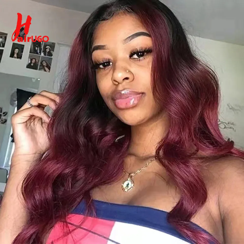 T1B/99J Body Wave Human Hair Wigs 180% Burgundy 13x4 Lace Front Wigs Ombre 99J 4x4 Lace Closure Wigs For Women HairUGo