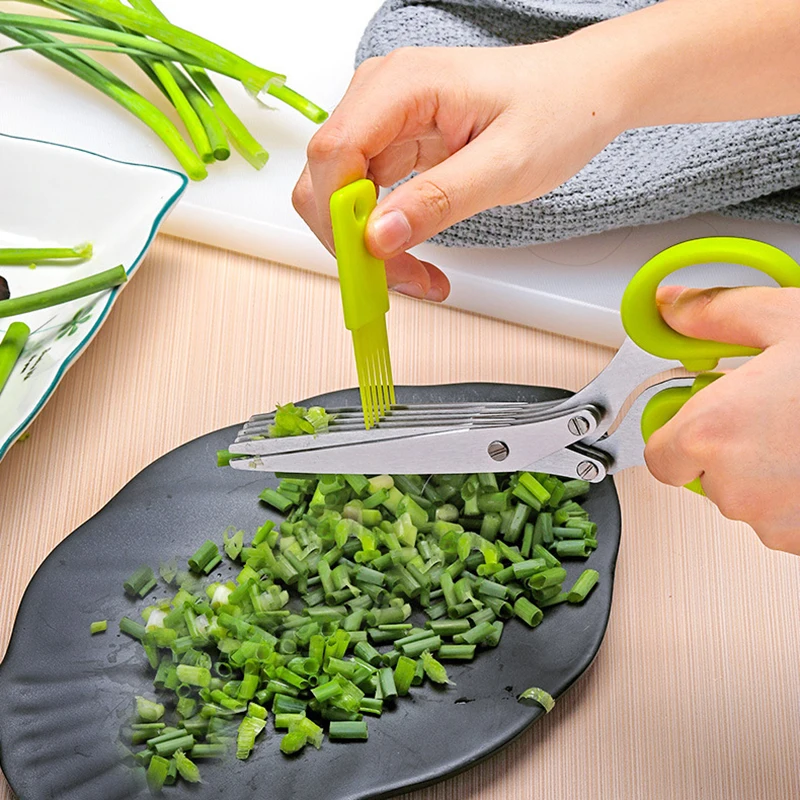 Multi-functional 5 Layer Kitchen Scissors Pepper Shredded Chopped Scallion Cutter Laver Cut Stainless Steel Kitchen Gadgets