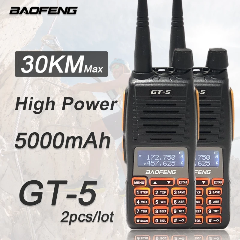 BAOFENG GT-5 2pcs 10W 2Way Amateur Radio Handheld Transceiver Long Range UHF&VHF Dual Band Walkie Talkie Ham Radios UV82 Update tyt th uv88 dual band 144 430mhz 5 watt two way radio vhf uhf walkie talkies long range amateur analog handheld transceiver