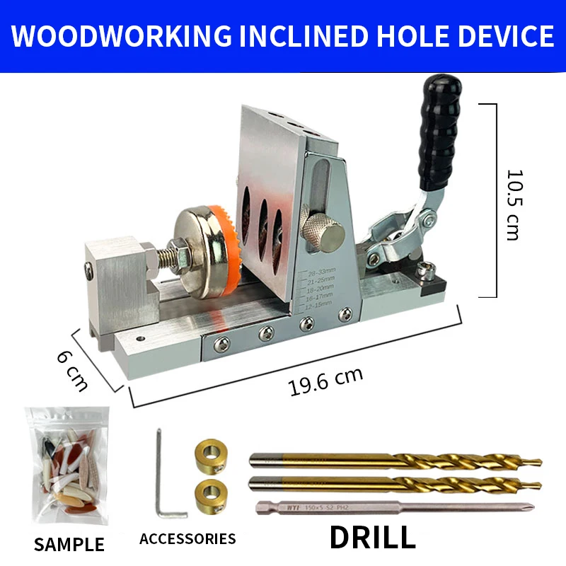 

Pocket Hole Jig Kit Woodworking Oblique Hole Locator Drill Bits 15 Degree Angle Drill Guide Set Hole Puncher DIY Carpentry Tools