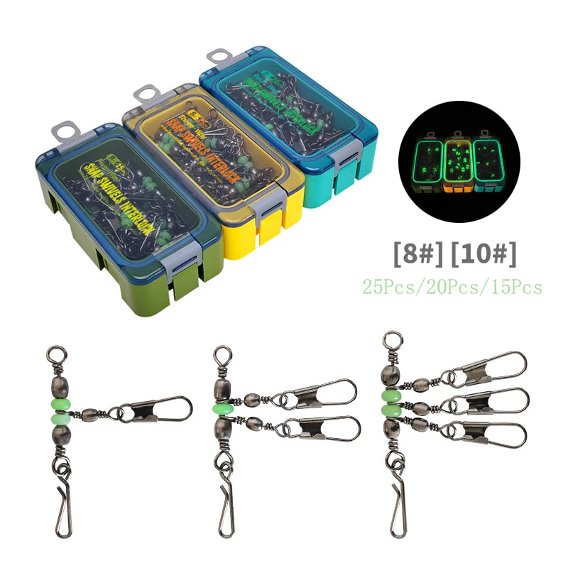 8 # 10 # Luyamu Garnelen-Angelgruppe, leuchtendes Kugellager, rollender und rotierender massiver Ring, Schnallen-Set, Pin-Set, Angelverbinder