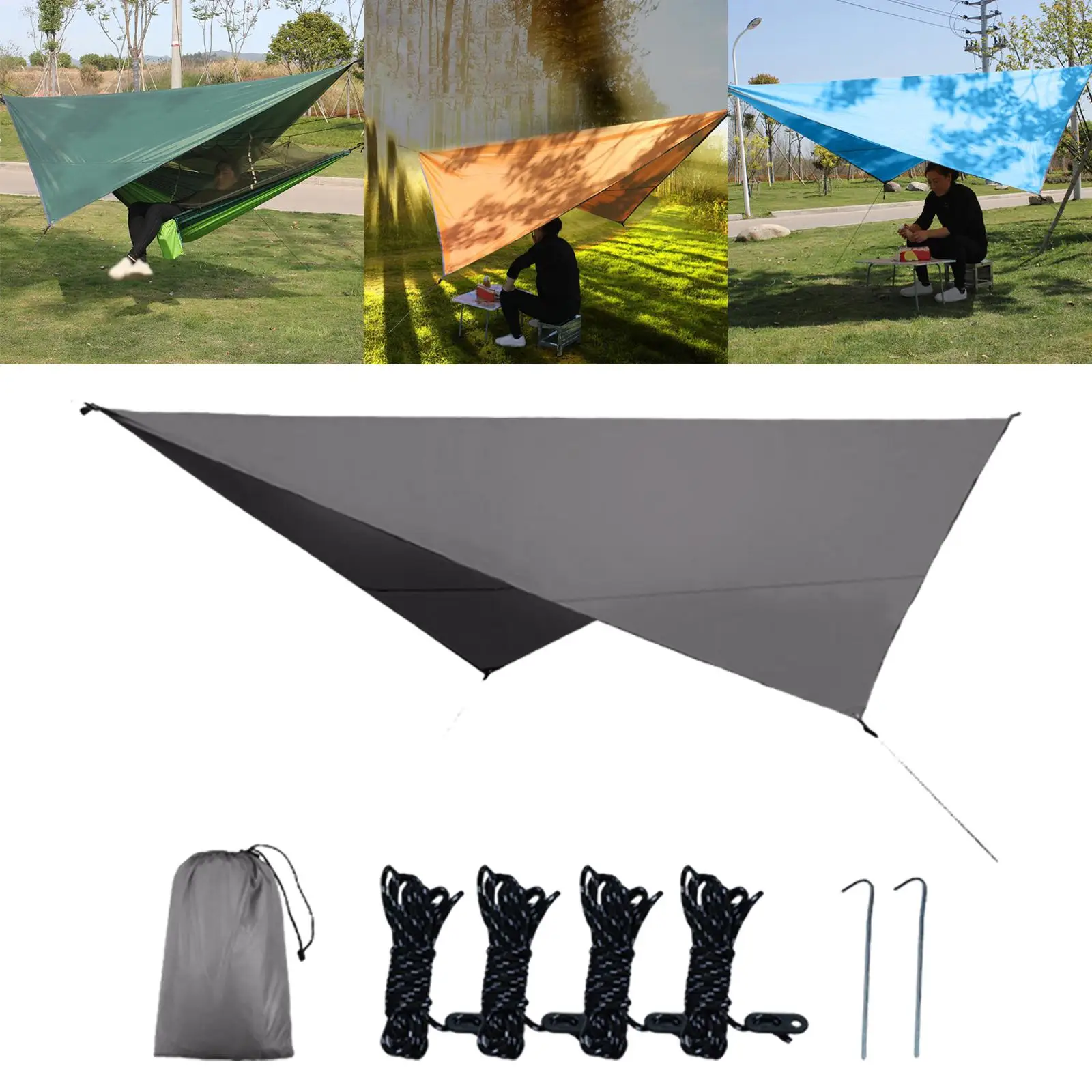 Portable Camping Tent Tarp Hammock Sun Shelter Rain Fly Picnic Mat Sun Shade Block Cover Awning for Traveling Backpacking