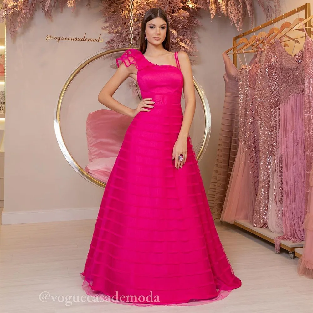 

Xijun Fuchsia Evening Dresses Saudi Arabic Women Sleeveless Pleat Ruched A-Line Prom Gowns vestidos de festa 2023