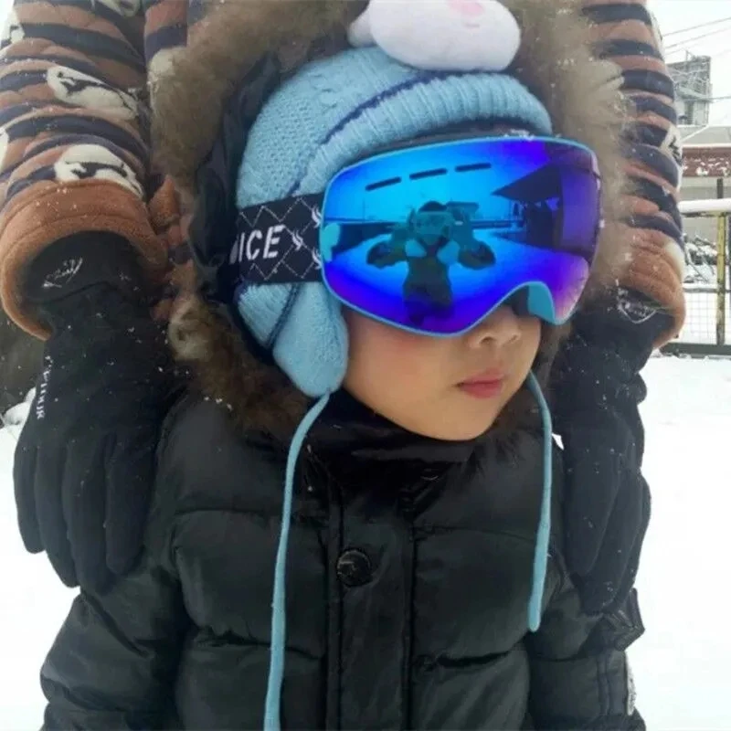 Winter Ski Snowboard Goggles Kids UV400 Big Vision Single Layer Spherical Mask Skiing Snow Snowmobile Eyewear Girls 4-15 Years