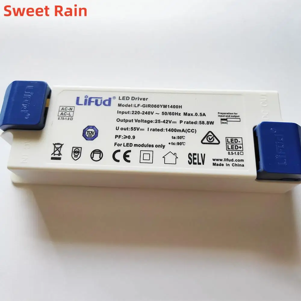 Lifud LED 드라이버 패널 다운 트랙 라이트 드라이버, AC220-240V LF-GIR060YM1400H 조명 드라이버, 60W, 1400mA, DC 25-42V, GIR060YS1400H
