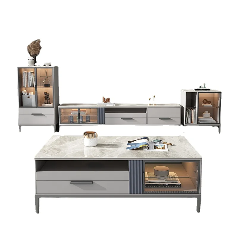 

Simple and Modern Coffee Table TV Cabinet Small Apartment Living Room Nordic Fashion Stone Plate Cabinet