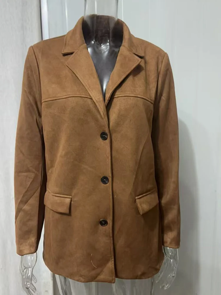 Women Vintage Slim Notched Collar Blazer Coat Jacket