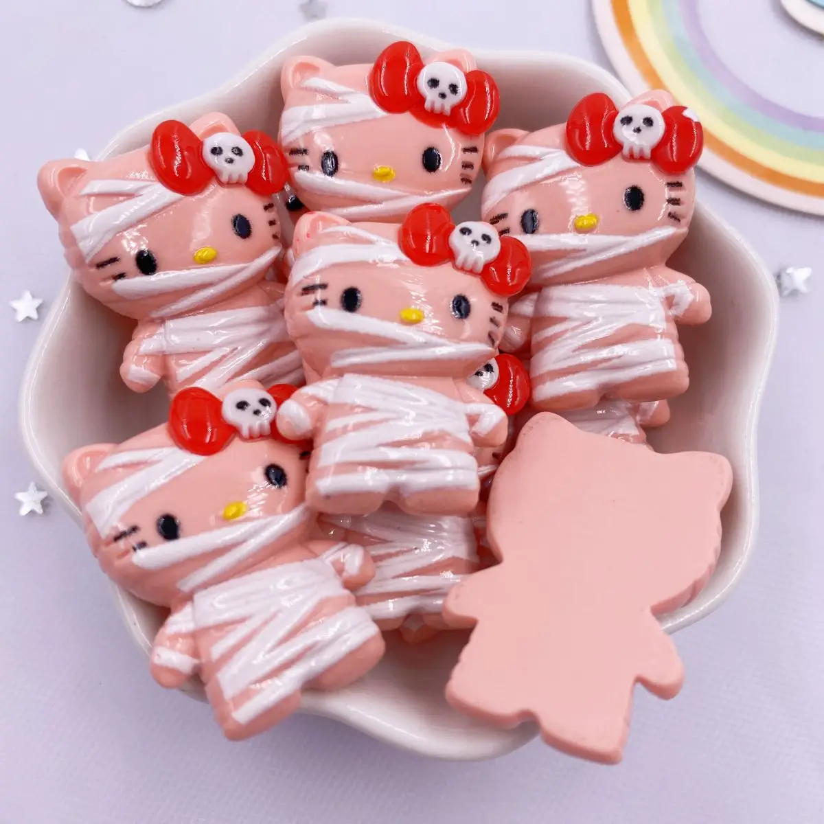 Description Picture 3 of item6Pcs Resin Colorful Kawaii Wounded Bandage Cat Flatback Stone Figurine Halloween Decor Accessories DIY Hair Bow Scrapbook Crafts
