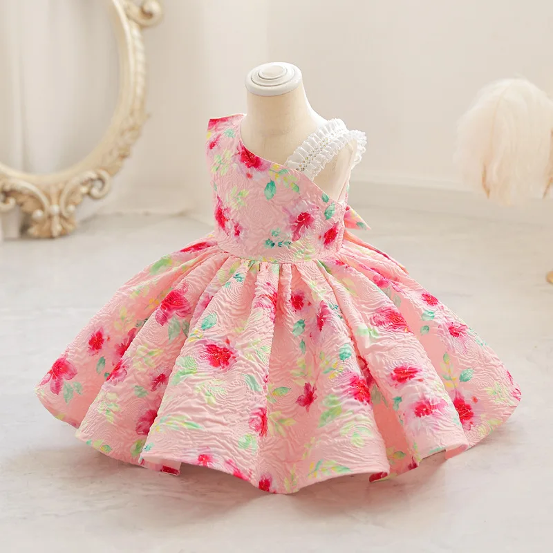 Pink Baby Dress Girl Floral 1 Year Birthday Princess Tutu Gowns One