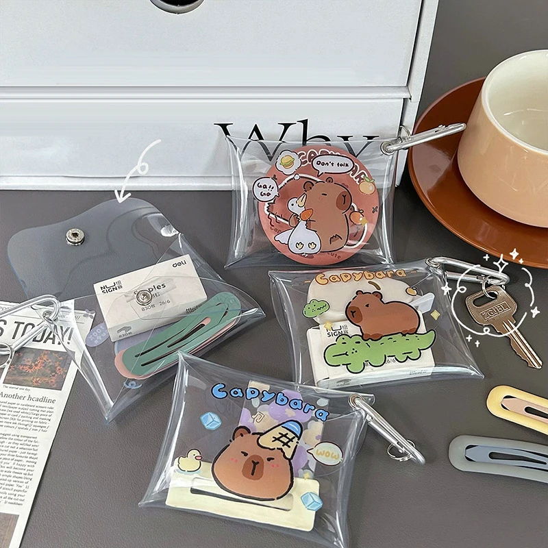 Cute Cartoon Capybara Mini Coin Bag Transparent Coin Purses Cartoon Lovely Wallet Portable Waterproof Clear Storage Bag