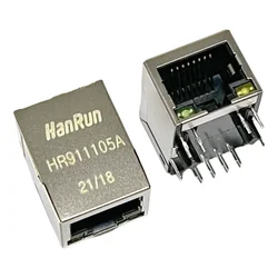 Pack of 5/10 Single Port RJ45 Connectors with Integrated Magnetics and LED for 10pcs