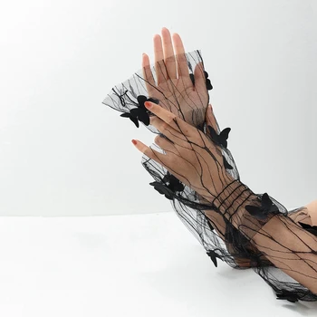 oggetti di scena fotografici per nail art sexy pizzo nero manica a rete decorazione da tiro guanto lungo trasparente cavo Strumento per lo spettacolo di manicure