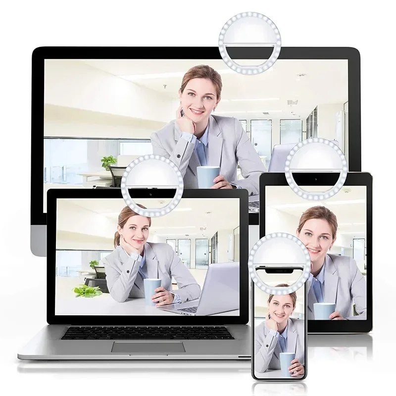 Ringlight Selfie Light Clip On Light per iPhone Samsung POCO Phone Light Ring Video Foto Lampada Torcia Retroilluminazione Carica USB - Image 4