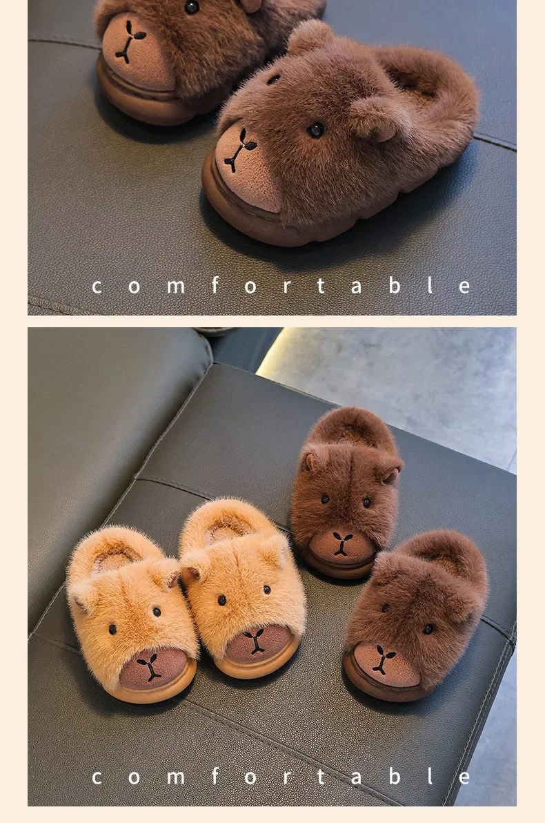 Capybara Frau Hausschuhe Winter Neue Mode Niedlichen Flauschigen Baumwolle Boden Schuhe Kinder Warme Innen Cartoon Plüsch Boden Hause Hausschuhe – Detail 13
