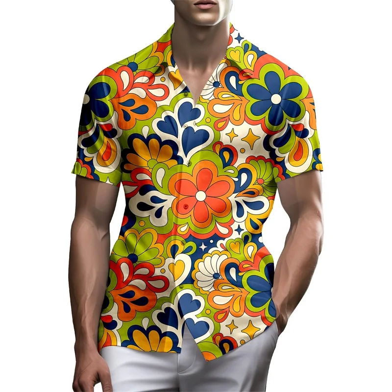 thumbnail image 1 of Camisas hawaianas con estampado 3D de flores y neón para hombre, camisas casuales de playa de gran tamaño con botones, ropa de diseñador de moda, camisas Aloho, 1 of 4