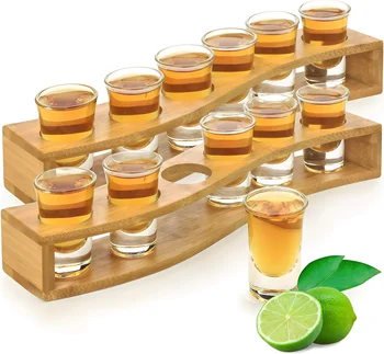 Bicchieri da shot 6 pezzi Set di bicchieri da shot 1 oz/30 ml Supporto per bicchieri da shot Base pesante per whisky Tequila 6 vassoi da portata (6 pezzi) 1