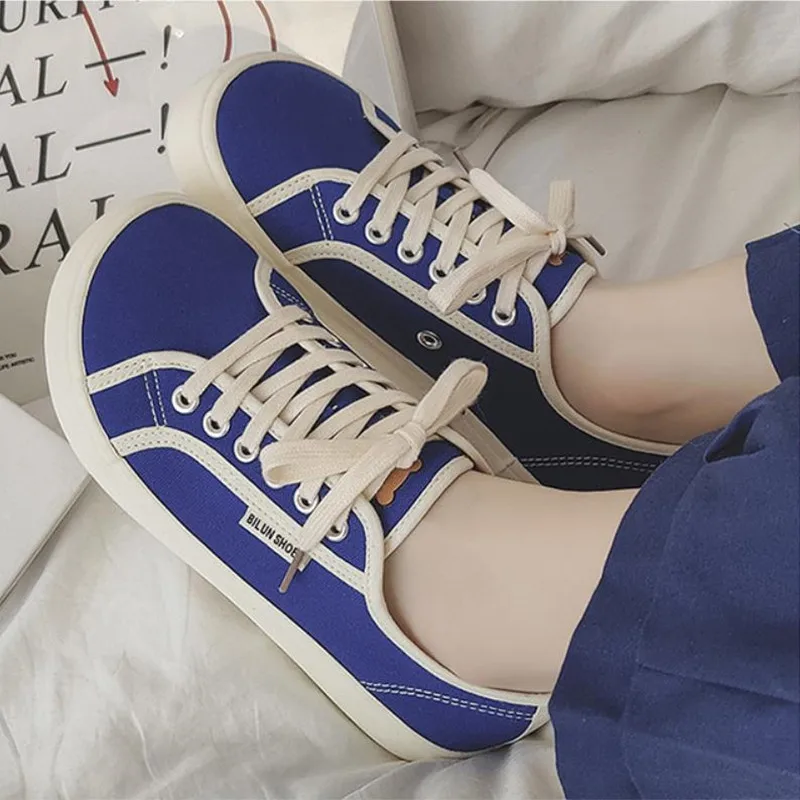 Designer Canvas Shoes Women Low Top Sneakers Wide Toe Lace Up Trainers Shoes 2024 Girls Red Blue Sneakers Girls Tenis Plimsolls