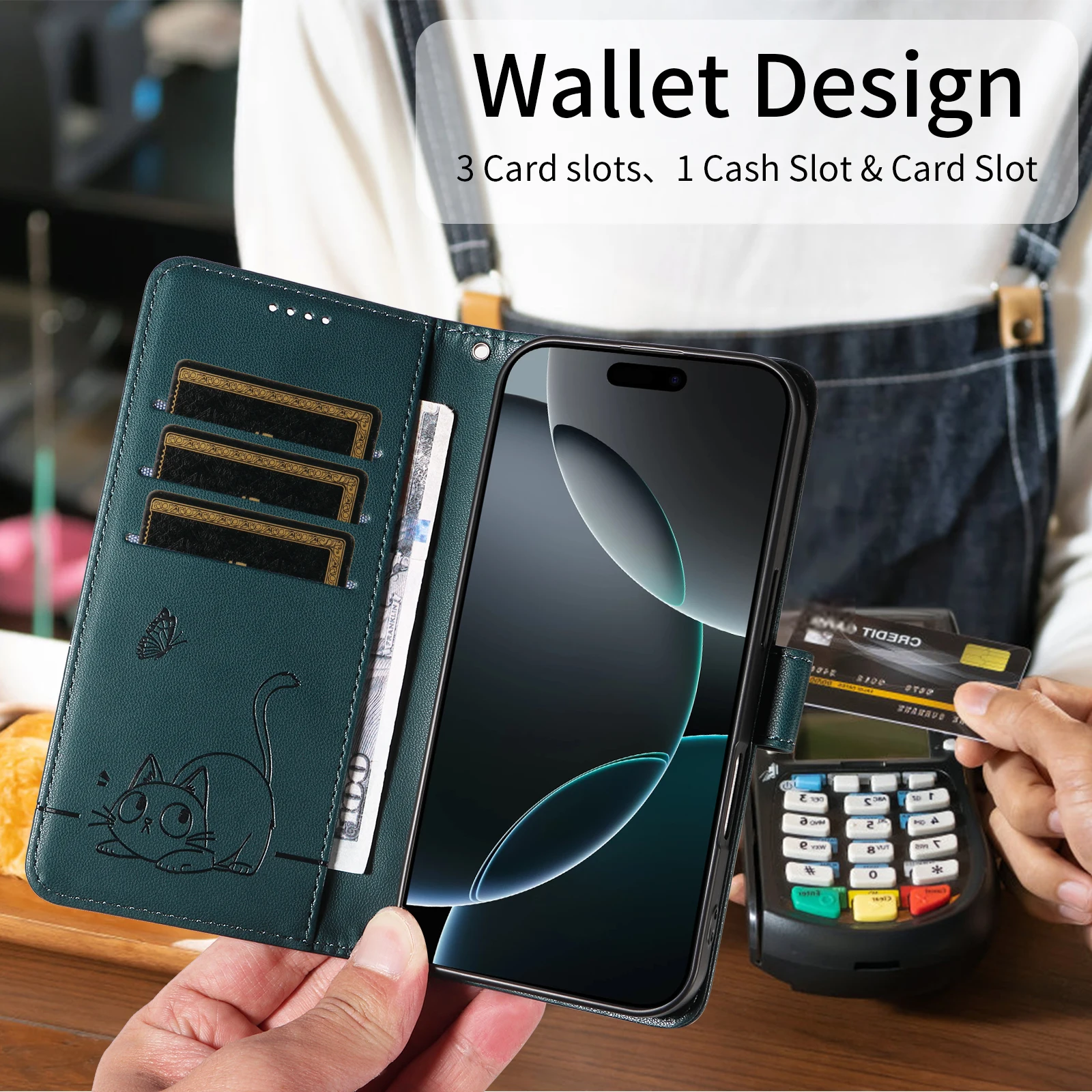 Magnetic Leather Flip Wallet Case with Card Slot and Stand
